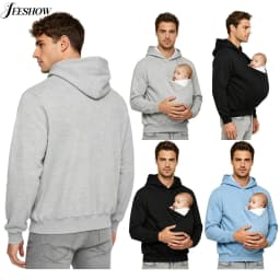 Mens Kangaroo Hoodie for Dad and Baby Carrier Solid Color Front Large Pouch Hooded Sweatshirt Casual Long Sleeve Pullover Top