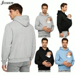 Mens Kangaroo Hoodie for Dad and Baby Carrier Solid Color Front Large Pouch Hooded Sweatshirt Casual Long Sleeve Pullover Top