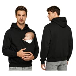 Mens Kangaroo Hoodie for Dad and Baby Carrier Solid Color Front Large Pouch Hooded Sweatshirt Casual Long Sleeve Pullover Top