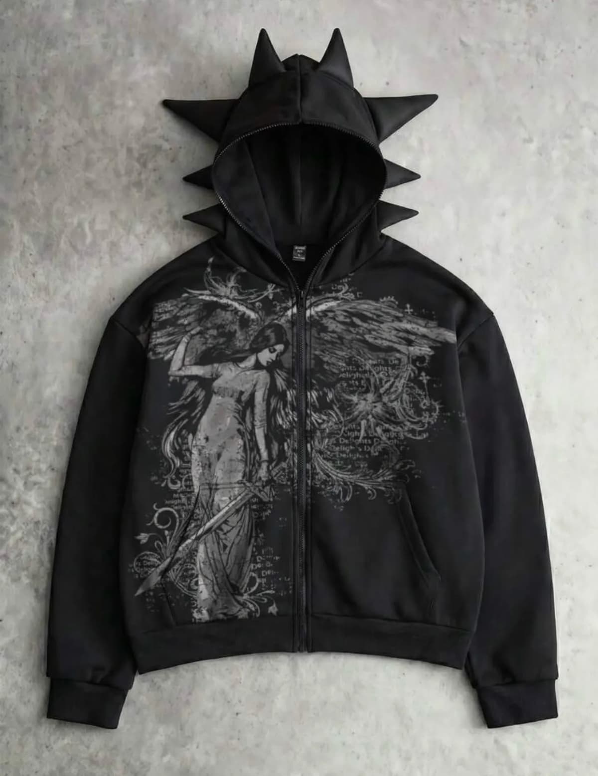 Gothic Spike Man Hoodie Zip Up Hoodie Angel Y2k Print Vintage Grunge Streetwear Men Casual Long Sleeve Sweatshirt Aesthetic