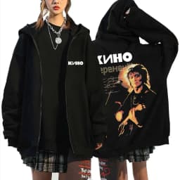 Legendary Russia Rock Band Kino Viktor Tsoi Face Graphic Zipper Hoodie Men Women Oversized Vintage Zip Up Jacket Male Streetwear