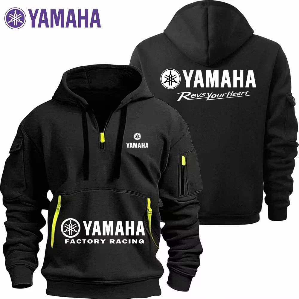 Yamaha Men's Sports Sweatshirt with Zipper And Sleeve Pockets Loose Casual Shoulder Hooded Sweatshirt