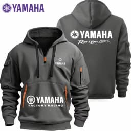 Yamaha Men's Sports Sweatshirt with Zipper And Sleeve Pockets Loose Casual Shoulder Hooded Sweatshirt