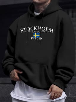 Stockholm Sweden Letter Pattern Streetwears Man Loose Trendy Hoodie Autumn Basic Sweatshirts Casual High Street Pullovers Unisex