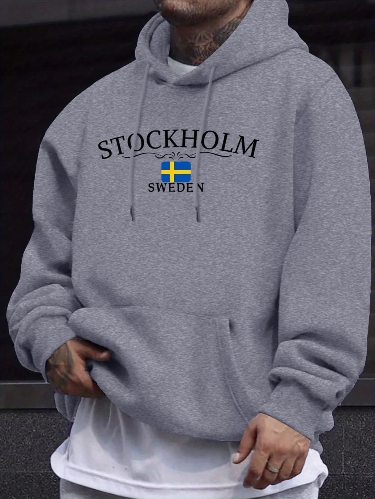 Stockholm Sweden Letter Pattern Streetwears Man Loose Trendy Hoodie Autumn Basic Sweatshirts Casual High Street Pullovers Unisex