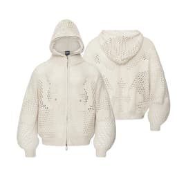 FEWQ American Style Dark Hooded Zipper Men's Knitted Sweater Casual Hook Flower Hollow Sweater 2026 Autumn New 24W3799