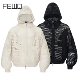 FEWQ American Style Dark Hooded Zipper Men's Knitted Sweater Casual Hook Flower Hollow Sweater 2026 Autumn New 24W3799