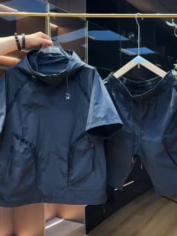 Summer New Casual Sports Set Men's Trendy Splicing Loose Quick Dry Workwear Hoodie Short Sleeve Shorts Two Piece Set