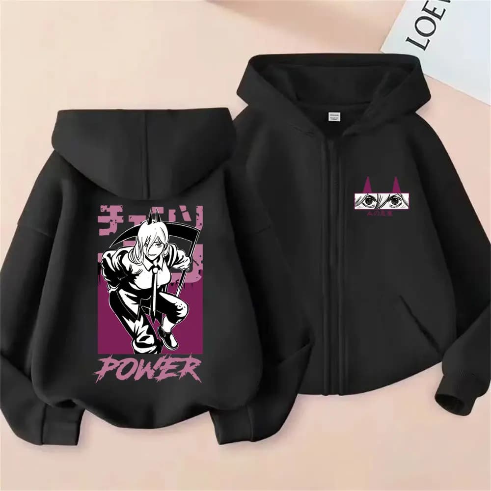 Hot Anime Chainsaw Man Power Zip Up Jakcet Men Women Casual Oversized Zipper Hoodie Men's Manga Fleece Cotton Sweatshirt Coat