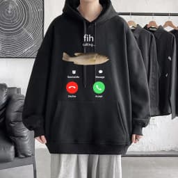 Fih Calling Remind Me Message Decline Accept Phone Call Fish Hoodies Funny Fishman Outfit Sweatshirt Men Women Fleece Pullovers