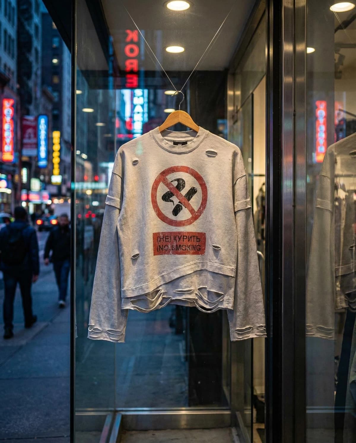 Y2K Gothic Harajuku Hip Hop Punk Long Sleeved Prohibited Cigarette Print Pattern T Shirts Retro Street Wear Loose Ripped Top
