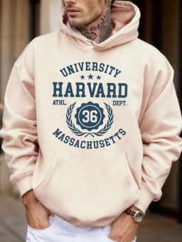 University Harvard Massachusetts Print Autumn Soft Hoodie Men'S Fleece Loose Pullover Sport Jogging Sweatshirt Casual Street Top