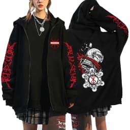 Harajuku Anime Berserk Guts Graphic Print Hooded Men Women Manga Zipper Hoodies Vintage Sweatshirt Unisex Zip Up Jacket