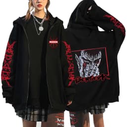 Harajuku Anime Berserk Guts Graphic Print Hooded Men Women Manga Zipper Hoodies Vintage Sweatshirt Unisex Zip Up Jacket