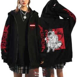 Harajuku Anime Berserk Guts Graphic Print Hooded Men Women Manga Zipper Hoodies Vintage Sweatshirt Unisex Zip Up Jacket