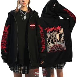 Harajuku Anime Berserk Guts Graphic Print Hooded Men Women Manga Zipper Hoodies Vintage Sweatshirt Unisex Zip Up Jacket