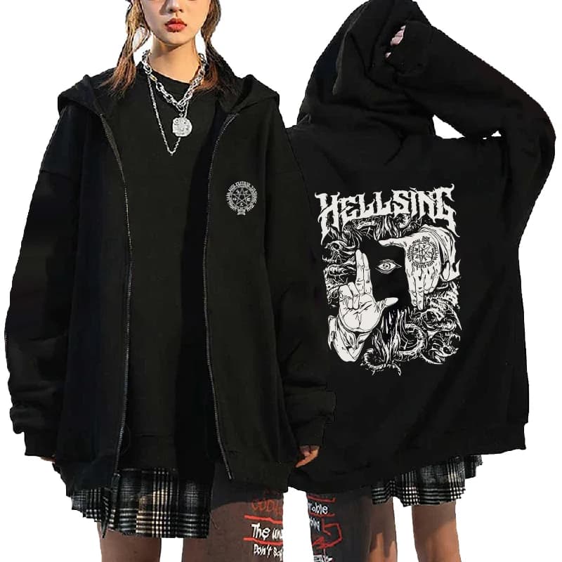 Hellsing Anime Clothing Alucard Printed Hooded Men Women Prevalent Zipper Hoodies Plus Size Pullover Harajuku Male Sweatshirt
