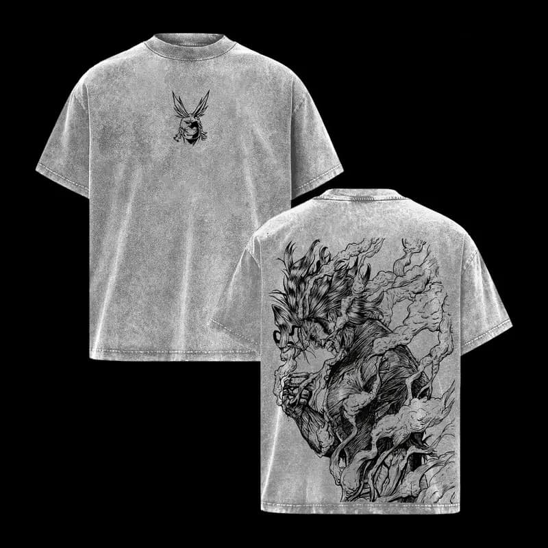 My Hero Academia All Might Printed Tee Men Women Retro Washed T-shirts Cotton T Shirt Short Sleeve Clothing Harajuku Male Tshirt
