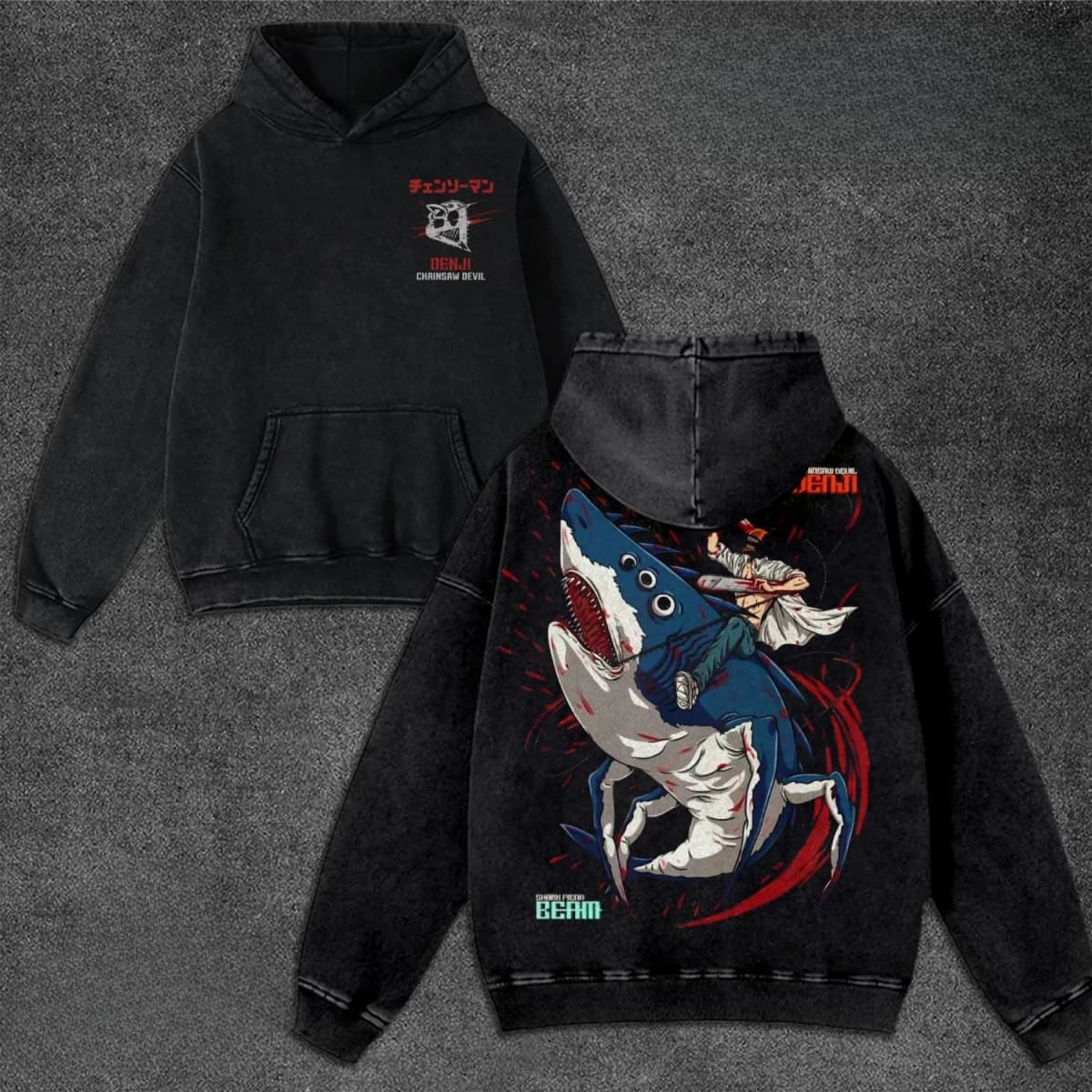 Denji Beam Graphic Clothing Chainsaw Man Anime Hooded Men Women Retro Washed Hoodies Oversized Cotton Sweatshirt Male Streetwear