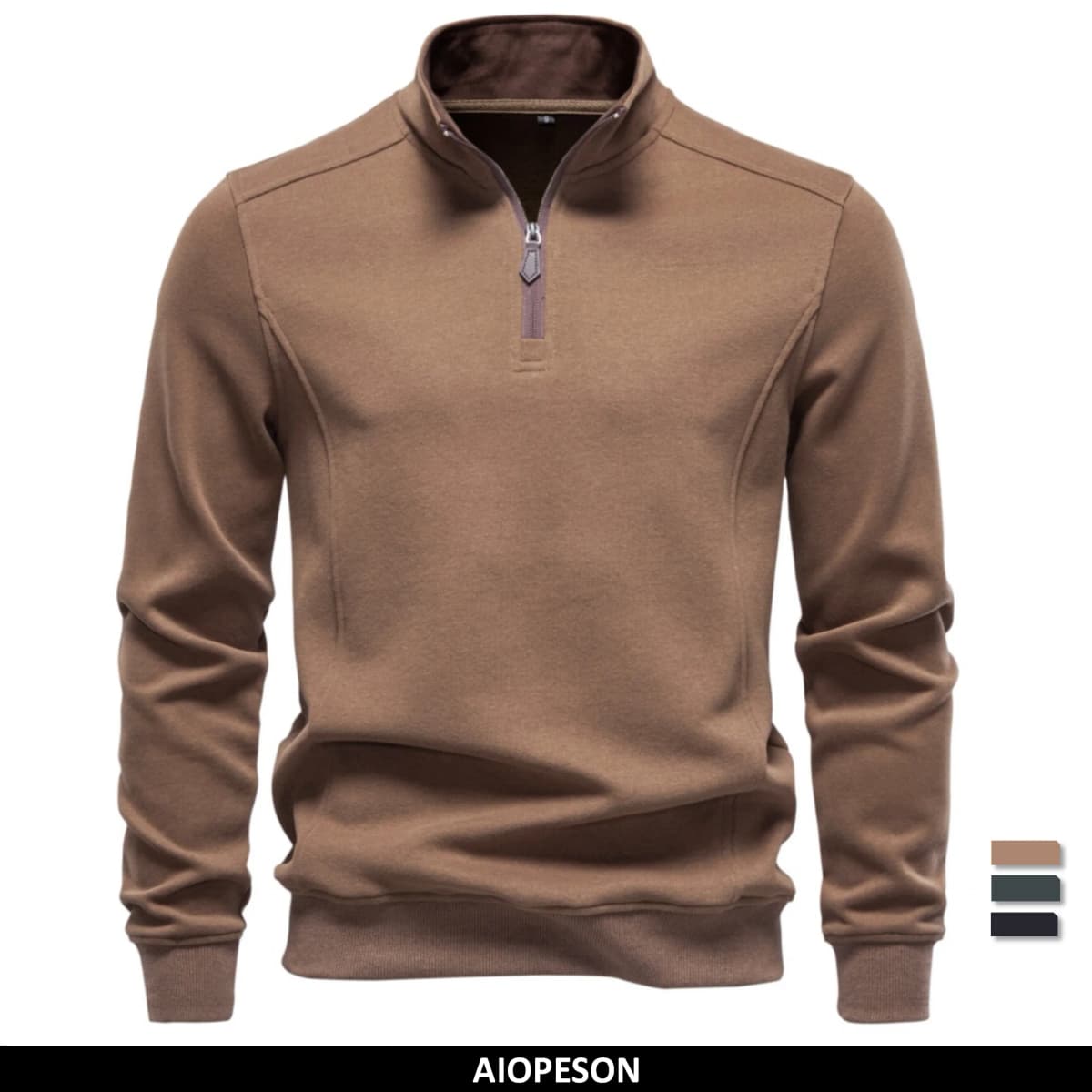 AIOPESON Men's Half Zip Pullover Stand Collar Solid Color Warm Cozy Long Sleeve Sweatshirt Autumn Winter Casual Lightweight Tops