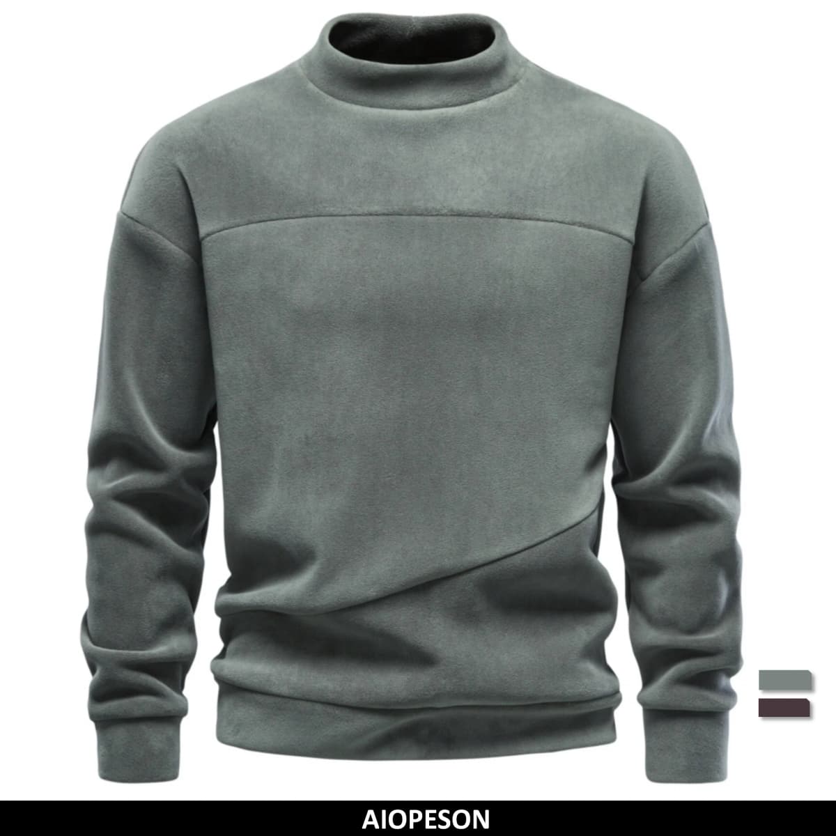AIOPESON Men's Pullover Sweatshirt Mock Neck Solid Color Single Pocket Autumn Winter Casual Warm Loose Fit Long Sleeve Outerwear