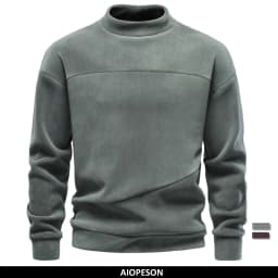 AIOPESON Men's Pullover Sweatshirt Mock Neck Solid Color Single Pocket Autumn Winter Casual Warm Loose Fit Long Sleeve Outerwear