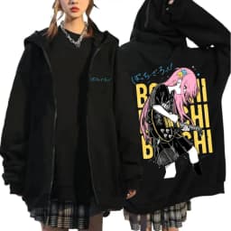 Anime Bocchi The Rock Gotoh Hitori Zipper Hoodies Men Women Fashion Harajuku Long Sleeve Zip Up Hooded Sweatshirts Jackets Coats