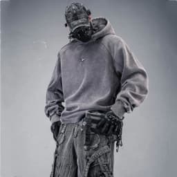 Wasteland Style Washed Distressed Techwear Hoodie Man Woman Punk Vintage Zip Up Sleeve Pullover Sweatshirt