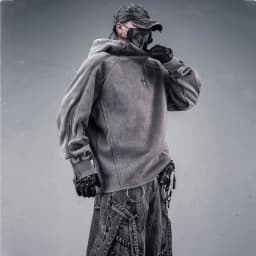 Wasteland Style Washed Distressed Techwear Hoodie Man Woman Punk Vintage Zip Up Sleeve Pullover Sweatshirt