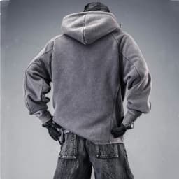 Wasteland Style Washed Distressed Techwear Hoodie Man Woman Punk Vintage Zip Up Sleeve Pullover Sweatshirt