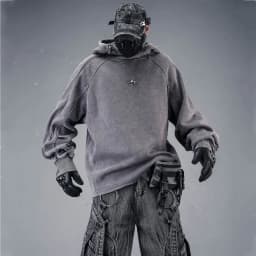 Wasteland Style Washed Distressed Techwear Hoodie Man Woman Punk Vintage Zip Up Sleeve Pullover Sweatshirt