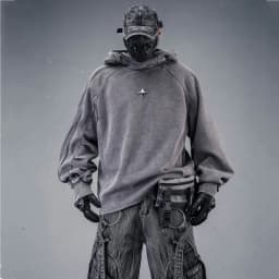 Wasteland Style Washed Distressed Techwear Hoodie Man Woman Punk Vintage Zip Up Sleeve Pullover Sweatshirt