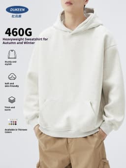 DUKEEN 460gsm Men's Hooded Sweatshirt 2025 Autumn and Winter Fashion Solid Color Long Sleeve Fleece Sports Basic Outerwear