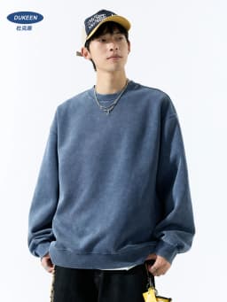 DUKEEN 400G Heavyweight Sweatshirt for Men 2025 Autumn Vintasge Style Washed-Out Solid Color Pullover Casual Men's Clothing