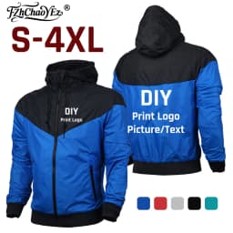 Custom Your Logo Men Spring and Autumn Zipper Printing Sports Harajuku Windbreaker DIY Design Hooded Hoodie Tops