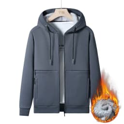 New Autumn/Winter Fashion Solid Color Outdoor Sports Fleece-Lined Thickened Warm Hoodie Men's Casual Loose High-Quality Jacket