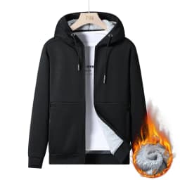New Autumn/Winter Fashion Solid Color Outdoor Sports Fleece-Lined Thickened Warm Hoodie Men's Casual Loose High-Quality Jacket