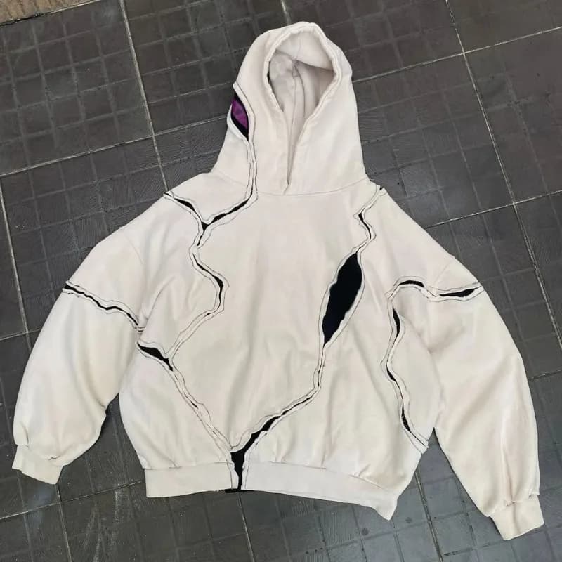 2026 New American High Street Punk Gothic Line Splicing Hoodie for Men Y2K Oversized Loose Hooded Sweatshirt Japan Streetwear