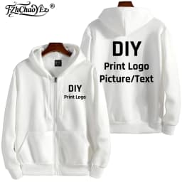 Custom Logo Zipper Hoodies Autumn Winter Men's Long Sleeve Hooded Sweatshirt Fashion Casual Male Women Outfit Sportwear Clothes
