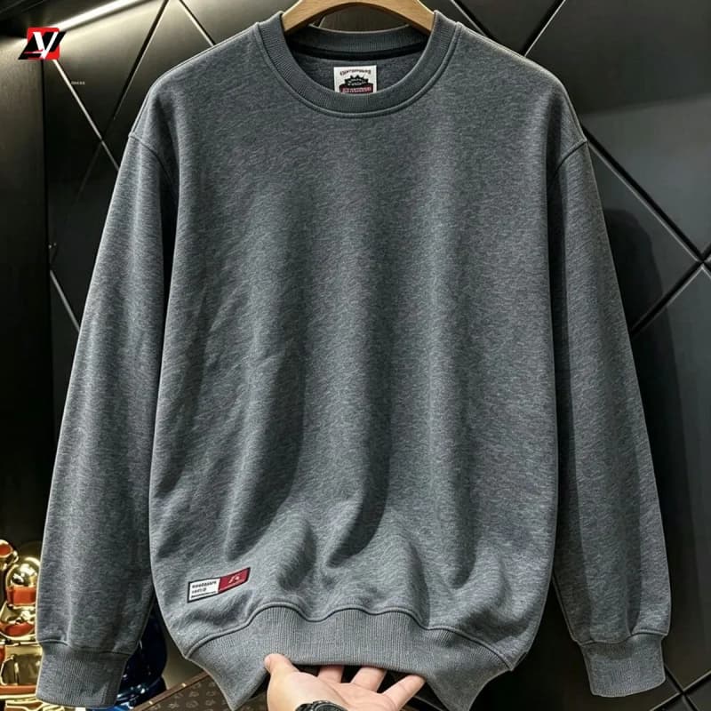 Heavyweight men's autumn and winter solid color terry cotton men's clothing crew neck long sleeve loose casual sweatshirt