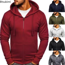 New Men's Solid Hoodies Jacket Outdoor Casual Sport Hooded Drawstring Zip Coats Sweatshirts Men Simple Cardigan Tops Tracksuits