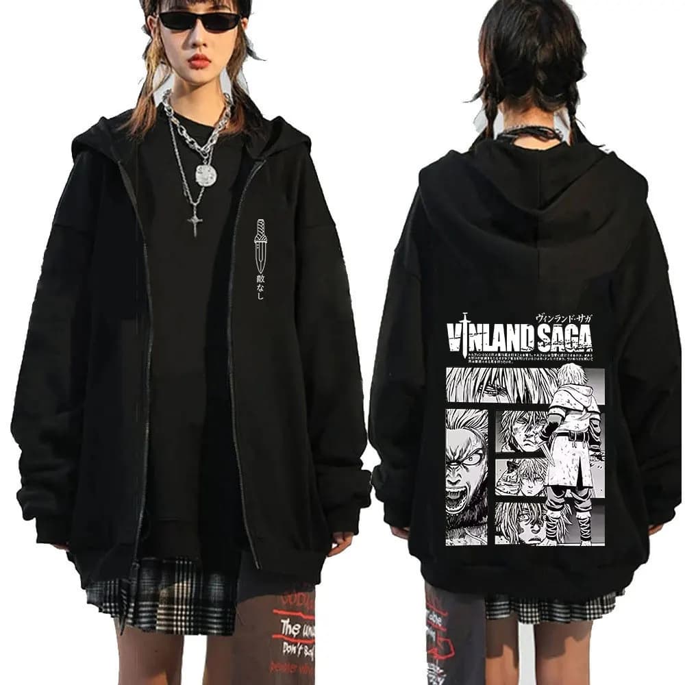 Anime Vinland Saga Zipper Hoodies Manga Thorfinn Karlsefni Men's Women Clothing Zip Up Sweatshirts Harajuku Oversized Pullovers