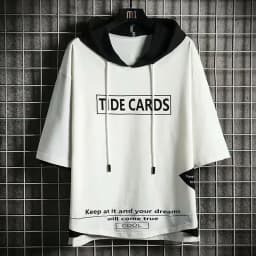 Loose Fit Men's Hoodie Short Sleeve T-Shirt Color Block Design Casual Streetwear Hip Hop Style Spring Summer Fashion Top