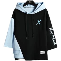 Loose Fit Men's Hoodie Short Sleeve T-Shirt Color Block Design Casual Streetwear Hip Hop Style Spring Summer Fashion Top
