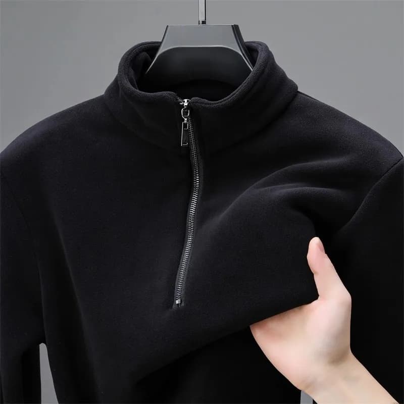 2025 New Men's Fleece Lined Thickened Long Sleeve Zipper Hoodie Half High Collar Warm Sweatshirt Casual Style Autumn Winter T...
