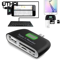 UTHAI J08 Type-C USB3.1 Multi-Function Card Reader LED SD/TF USB2.0 Compatible Android Phone OTG Adapter for Mouse Control