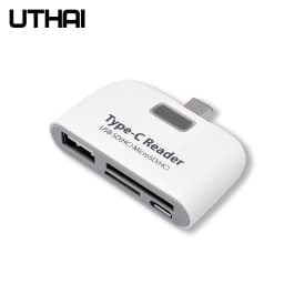 UTHAI J08 Type-C USB3.1 Multi-Function Card Reader LED SD/TF USB2.0 Compatible Android Phone OTG Adapter for Mouse Control