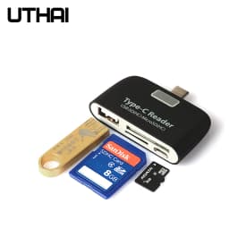UTHAI J08 Type-C USB3.1 Multi-Function Card Reader LED SD/TF USB2.0 Compatible Android Phone OTG Adapter for Mouse Control