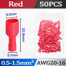 50PCS 6.3mm Spade Crimp Terminals Electrical Wire Connectors Faston Insulated Female For Quick Connection Cables Splice Plugs