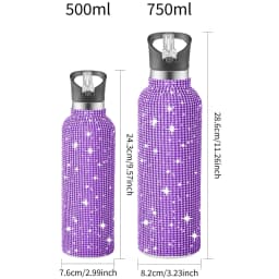 350/500/750/1000ML Bling Diamond Tumble Insulated Cup Sport Vacuum Flask Stainless Steel Large Capacity Portable Water Bottle